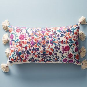 *sold* {ANTHRO} 'Melika' Floral Embroidered Accent Pillow